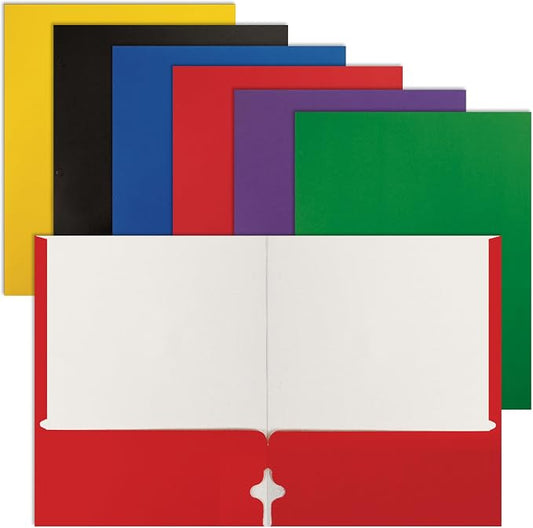 Better Office Products 2 Pocket Folders Bulk, Letter Size Paper Portfolios Case of 100, Assorted Primary Colors, Durable Folders Bulk for School, Office, Classroom Organization & Filing