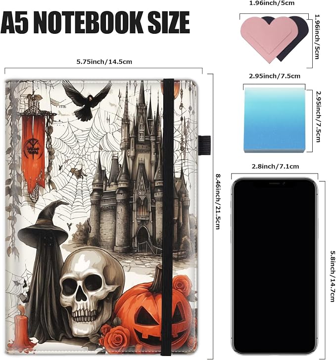 Hardcover Executive Notebooks, A5 PU Leather Lined Journal Notebook, 200 Pages Thick Paper Subject Notebooks for School,Work,Home Writing Business Notebook, Diary Book ，Halloween Castle