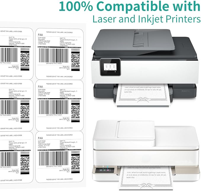 6 UP Labels, 4" x 3-1/3" Shipping Address Labels for Laser Inkjet Printer, Self Adhesive, Blank Mailing Sticker Paper (4000 Sheet=24000 up)