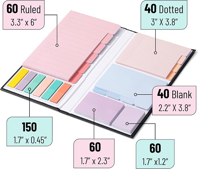 Mr. Pen- Sticky Notes Set, 410 Pack, Ruled | Dotted & Blank Notes with 150 Index Tabs, Divider Sticky Pads for Bible Study, Office, School, Planning