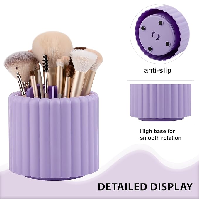 Rotating Makeup Brush Holder Organizer with Removable Dividers, Purple | 7 Slots Make Up Brush Organizer 360 Spinning Cosmetic Storage Pen Holder for Desk, Vanity, Dresser