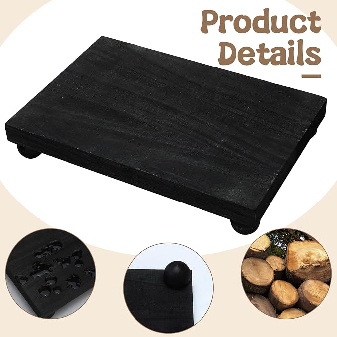 Amyhill Wood Pedestal Stand Kitchen Soap Tray Farmhouse Wooden Riser Stand for Kitchen Bathroom Counter Table Decor Plant Vases Display(Classic,Black,9 x 6 Inch)