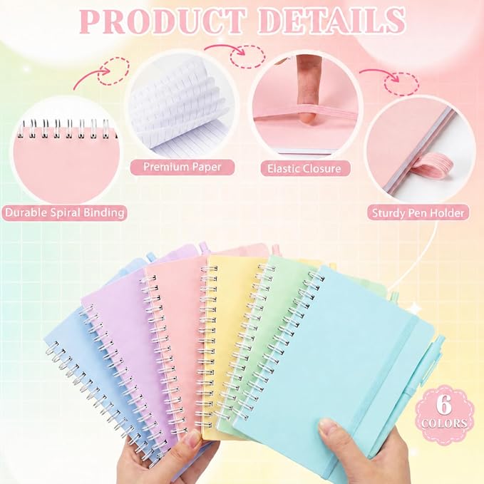 Fulmoon 12 Set Small Spiral Notebooks A6 with Pens Bulk, Multicolor 4" x 6" Pocket Notebooks Mini Lined Journals 50 Sheets for Back to School Supplies Students Rewards Office Gifts (Dream Pastels)