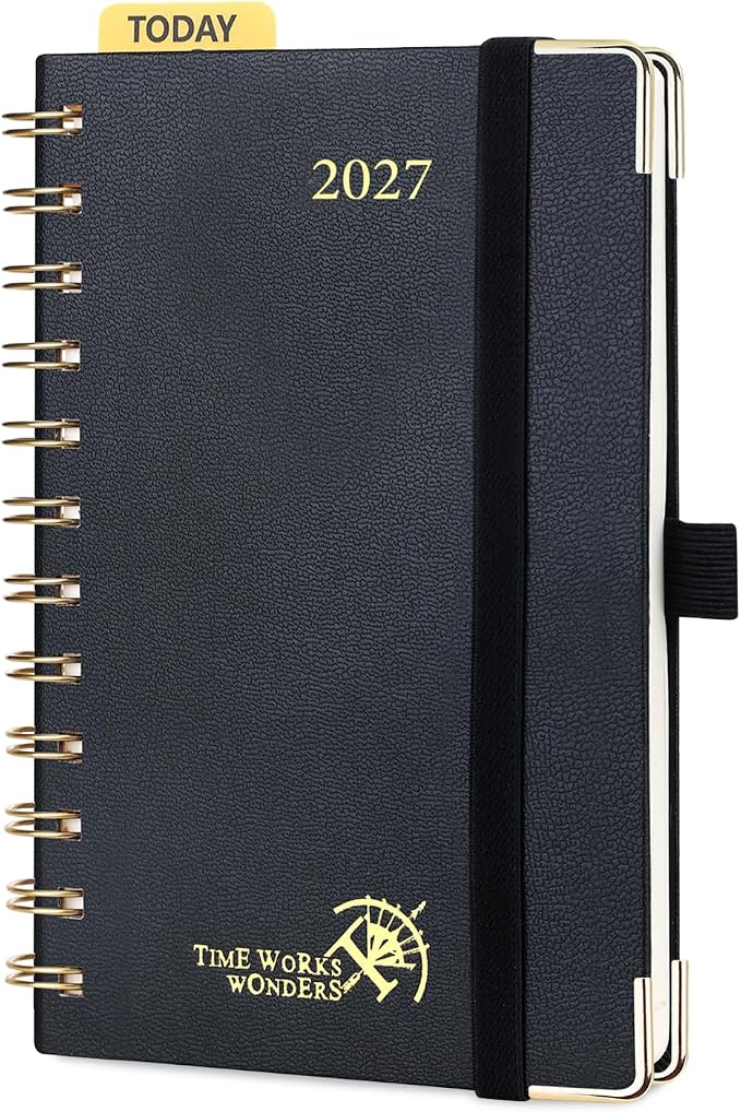 POPRUN Pocket Calendar 2027,4" x 6.25" Small Weekly Planner, Jan 2027 - Dec 2027 Appointment Book with Flexible Hardcover, Inner-pocket, Pen loop - Black