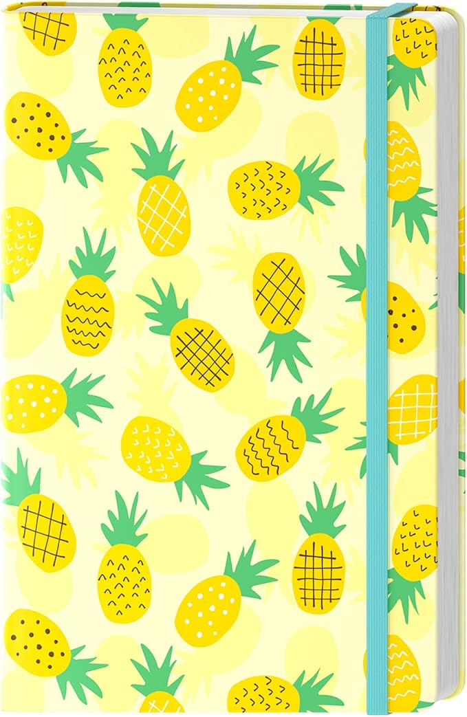 Lined Journal Notebook, Hardcover Journal for Women, Medium 5.7 x 8.4 in, 160 Pages Thick Paper, Cute Aesthetic Floral College Ruled Notebook for Writing Journaling Work School Office,Pineapple