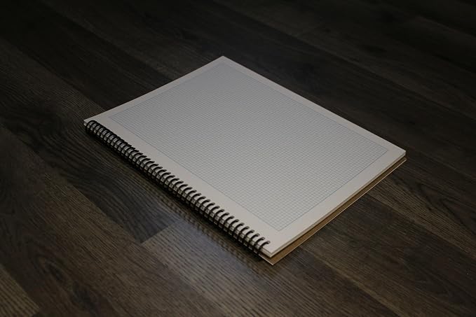 Orange Media Grid Sketchbook. Spiral Bound. Left Spine. Multi-Media. (8.5" x 11") 1/8" Box. (Blue Grid). SB-2550-LS
