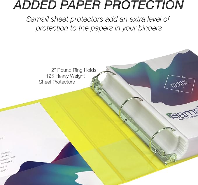 Samsill 2 Inch 3 Ring Binders, Economy Round Ring, Clear View Cover, 425 Sheet Capacity - for School, Home, Office - Yellow, 12 Pack