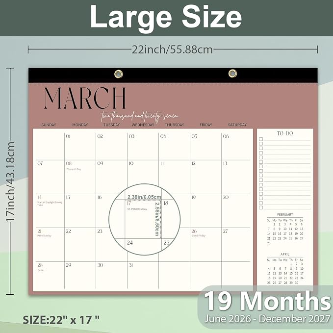 Guasslee Large Desk Calendar 2026-2027, 19-Month Large Hanging Desk/Wall Calendar From 2026 June-2027 December, 17" X 22" School Year Monthly Planner With Thick Paper For Office Home School Organizing