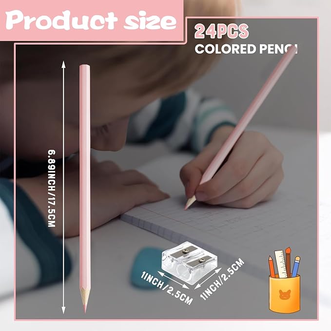24 PCS Macaron Pink Colored Pencils Pre Sharpened Pencil 2 HB - Ideal for Checking, Grading, Tests & Office/School Supplies