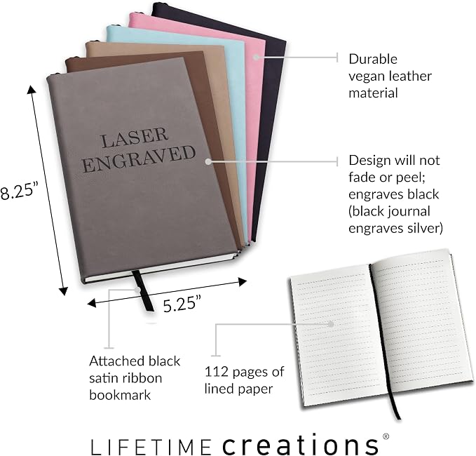 Lifetime Creations Customized Create Your Own Notebook Journal (Light Brown) - Personalized Hardcover Vegan Leather Journaling Notebooks, Business Gift for Women, Men, Teachers, Professionals