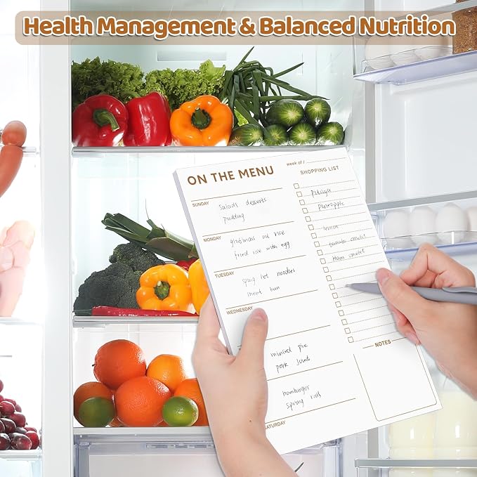 Thboxes 60 Sheets Magnetic Meal Planner for Fridge, Grocery List Pad, White | Pen Holder, Undated Weekly Layout, Tear Off Shopping Pad, 7 x 10 In, for Kitchen, Meal Prep, Families, Home, Office, Students
