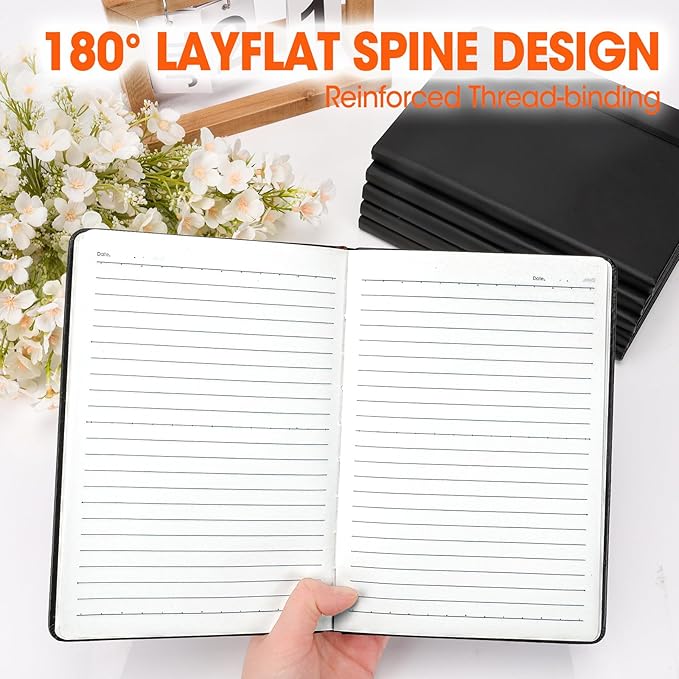 6 Pack Lined Journal Notebook for Work, 200 Pages, Medium 5.5 in x 8.3 in, A5 College Ruled, Hardcover Journaling Notebooks for Writing, Note Taking, Fit for Business Work School Home (Black)