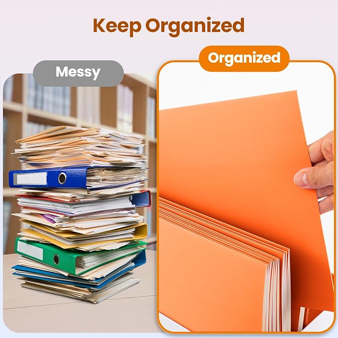 BIBRADAA® 50 Packs Orange Folders with Pockets,Two Pocket Paper Folders Surface with Waterproofing,Letter Size,Holds 100 Plus Sheets,for School,Office,Business. (50, Orange)