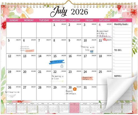 2026-2027 Wall Calendar, 14.5" x 11.8" 18 Month Green Leaves | July 2026-December 2027 120Gsm FSC-Certified Paper Monthly Calendar, Twin-Wire Binding, Ruled Blocks, Holiday Reference