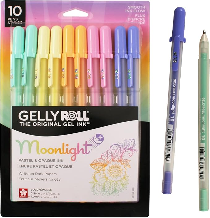 SAKURA Gelly Roll Moonlight 10 Pastel & Opaque Gel Pens - Bold Point Ink Pen for Journaling, Art, Calligraphy, or Drawing - Assorted Pastel Ink - Bold Line - 10 Pack