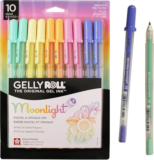 SAKURA Gelly Roll Moonlight 10 Pastel & Opaque Gel Pens - Bold Point Ink Pen for Journaling, Art, Calligraphy, or Drawing - Assorted Pastel Ink - Bold Line - 10 Pack