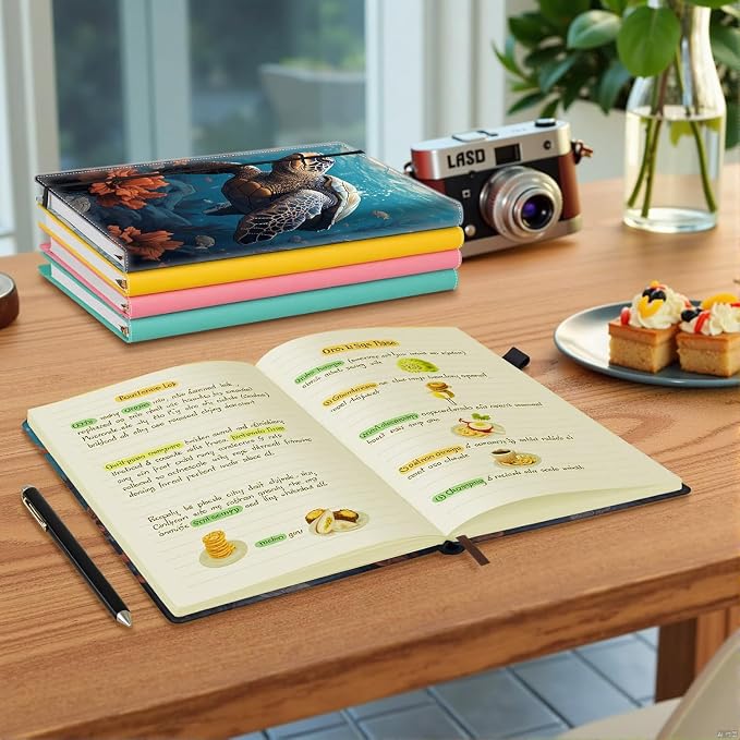 Hardcover Executive Notebooks, A5 PU Leather Lined Journal Notebook, 200 Pages Thick Paper Subject Notebooks for School,Work,Home Writing Business Notebook, Diary Book ， Sea Turtle