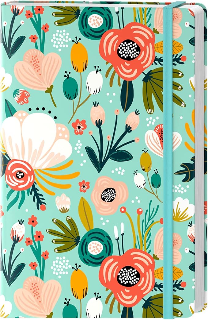 Lined Journal Notebook, Hardcover Journal for Women, Medium 5.7 x 8.4 in, 160 Pages Thick Paper, Cute Aesthetic Floral A5 Ruled Notebook for Writing Journaling Work School Office, Green Flowers
