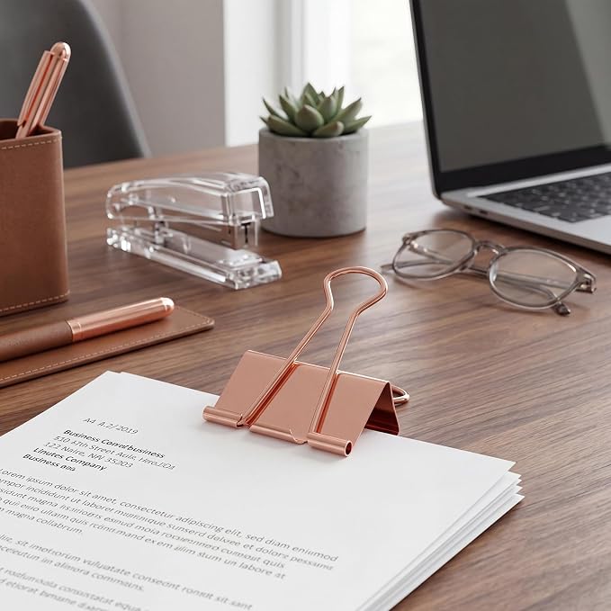 Frienda 12 Pack 2 Inch Extra Large Binder Clips Big Paper Clamps Metallic Large Paper Clips with Grip Reusable Office Organization Supplies for School Office Home (Rose Gold)