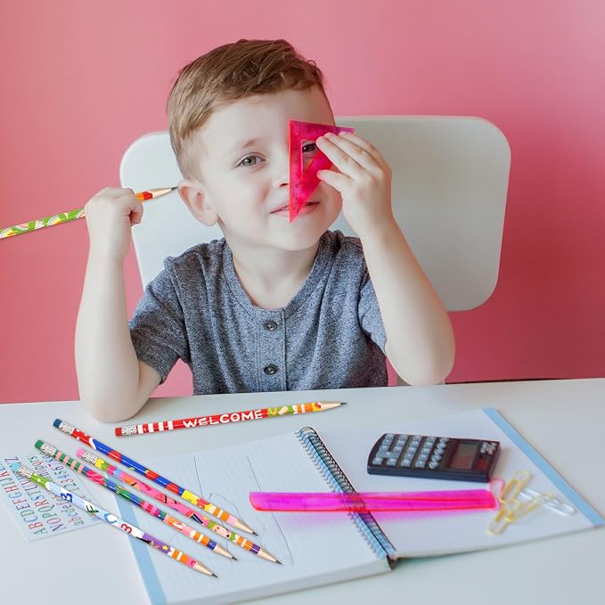Fancy Land School Pencils 50 Pcs Welcome Back to School Wooden Pencil with Eraser First Day Classroom Teacher Award Kids Students Prize