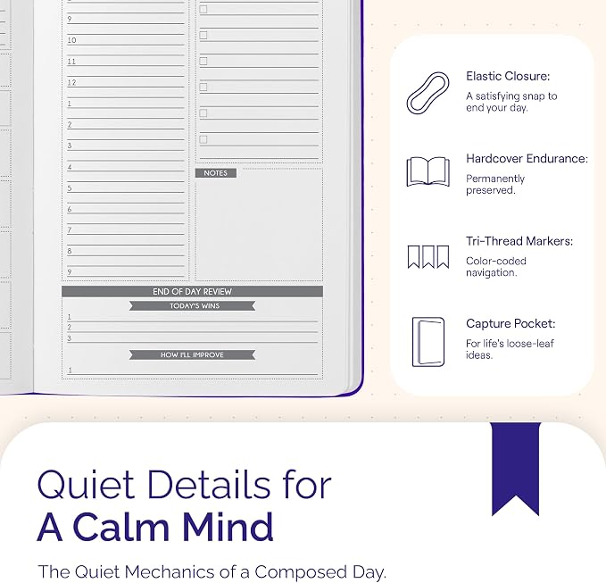Panda Planner Classic A5 Undated Daily Planner 2026-2027, 8.25x5.75 Purple | Hourly schedule, to do list, habit tracker, gratitude journal, quarterly layout, 100 GSM paper