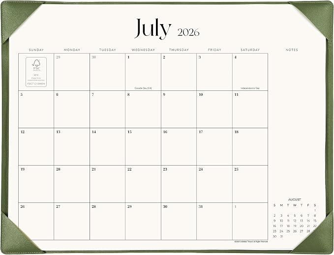 Simplified Desk Calendar 2026 with Desktop Mat, Cabbrix Large Desk Pad Calendar 21" x 16-1/2" Including January 2026 to June 2027, Desk Blotter Calendar for Home School and Office (Mint Green)