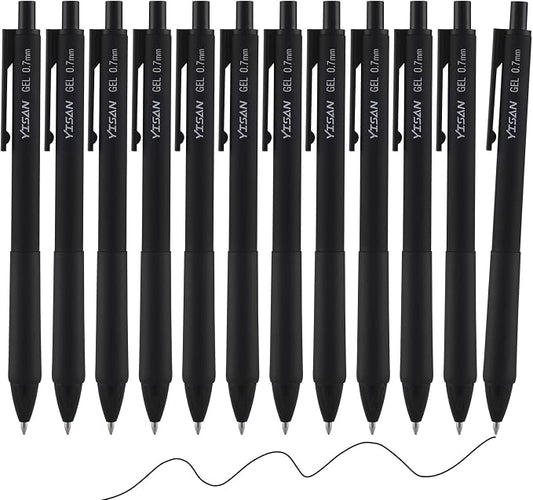 YISAN Black Gel Pens,12 Pack,0.7mm Fine Tip | Retractable,Fast Dry,Smooth Writing,71099