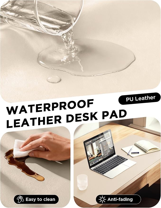 YSAGi 47.2" x 17" Large PU Leather Desk Mat for Keyboard and Mouse - Waterproof Non-Slip Desk Pad Protector for Office, Home, Writing Desk, Beige