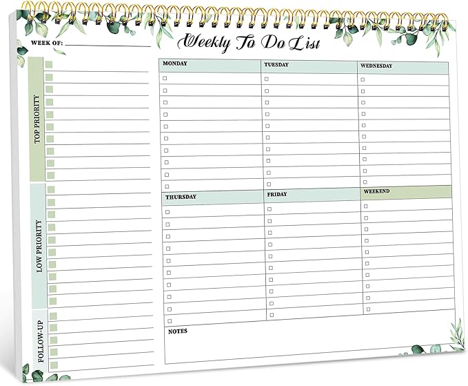 Taja Weekly To Do List Notepad with 52 Undated Sheets（8.5"×11"）- Weekly Desk Planner for Women & Man, Work and Home - 1 Pack Serene Green