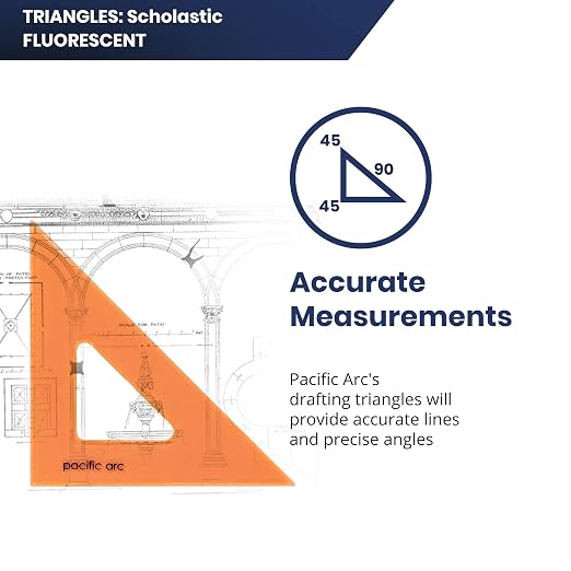 Pacific Arc's Scholastic Triangle - 4 inch - Fluorescent - 45/90 Angle - Polystyrene - Inking Edge - Technical Drawing Tools, Drafting, Architect and Engineering.