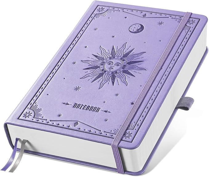 EMSHOI Graph Grid Journal Notebook, 320 Pages, A5 Size (5.7'' x 8.3'') | Leather Hardcover, 100 GSM Thick Paper, for School, Note Taking, Math, Engineering, Sun Debossed (Light Purple)