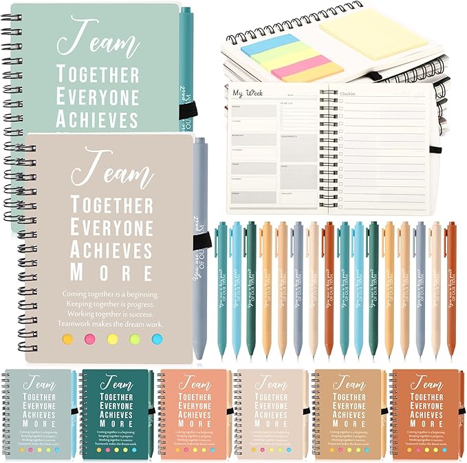 Resurhang 48 Pcs/24 Set Back to School Gifts for Students Teacher, Inspirational A6 Spiral Journal Notebook with Pen for Employee Team Teachers Students Classroom Rewards(Heal Color,Team Together)