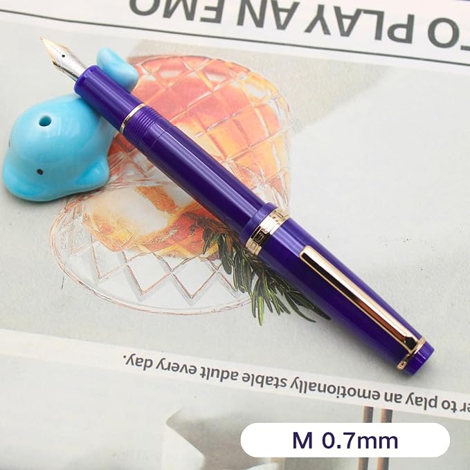 82 Fountain Pen - Iridium Extra Fine Nib with Ink Converter | Acrylic Material Pen Barrel,Navy Blue,Gold Trim