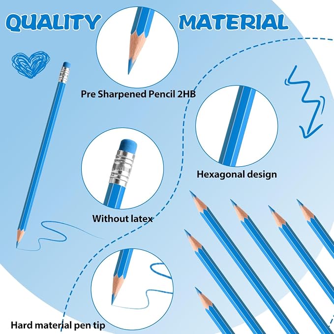 36 PCS Light Blue Pencils with Eraser, Pre-Sharpened HB Pencils for Writing & Drawing, School Supplies for Kids Homework, Tests, Art Crafts & Teacher Grading(Lightblue)