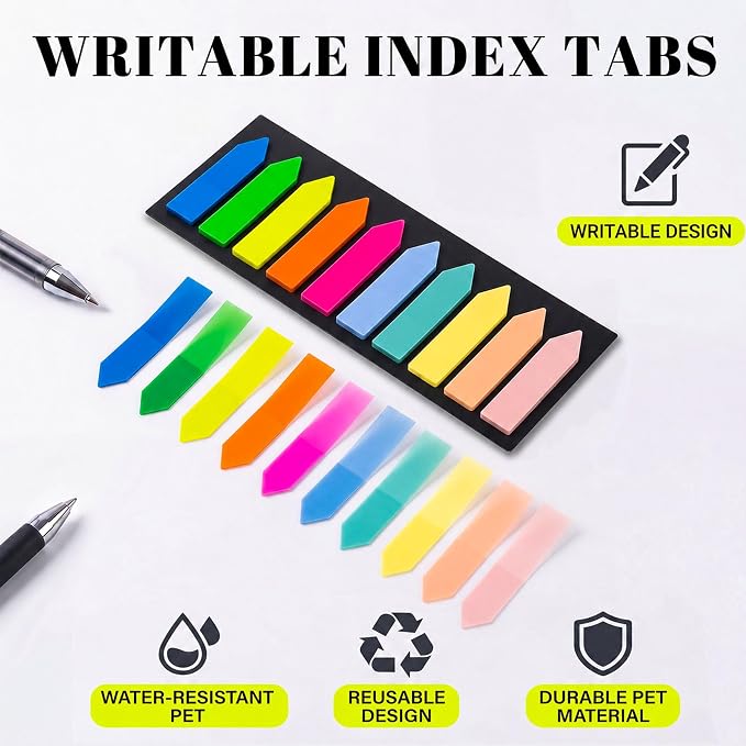 Ericter Arrow Sticky Tabs 1200 Pieces, Pastel Page Flags Tabs for Books Writable Translucent Sticky Notes Book Annotation Supplies Page Markers for Notebook, School Office Planner