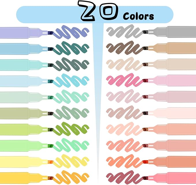 Vitoler 20Pcs Highlighters,Pastel Highlighters Set,Assorted Morandi Color Highlighter, Chisel Tip Bible Highlighter for School Office Supplies | Aesthetic,Cute Pastel,No Bleed,Dry Fast, Bible Study for Journaling Planner Notes School Supplies