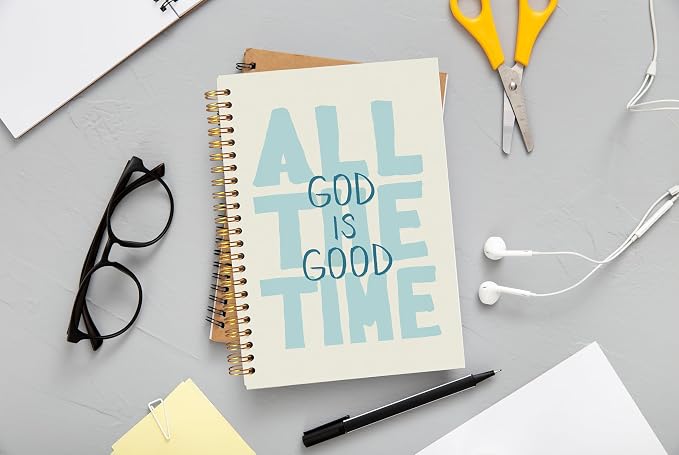 Ecezatik Blue Christian Notebook Journal, God Is Good All the Time Bible Notebook for Note Taking, Christian Gifts for Women, Religious Scripture Spiral Journal 5.5x8.3 Inch