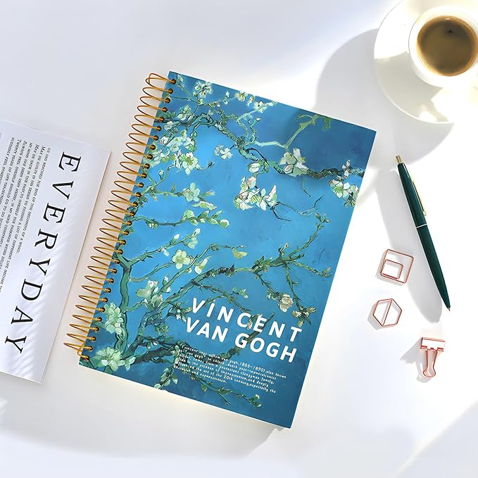 Large Spiral Bound Notebook, B5, 150 Sheets, 300 Pages, 8x10 Big Notebook, Hardcover Large Journal, Thick Lined Notebook, Vincent Van Gogh Almond Blossoms gift for Women.