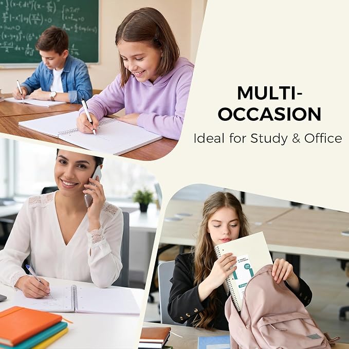 SKYDUE 8"x10.5" Spiral Notebook - College Ruled 100 Sheets, 1 Subject Notebook for School & Office, 3-Hole Punched Paper, Cream