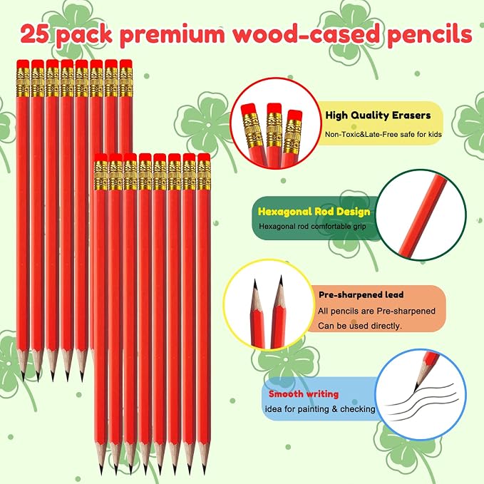 Adhere 25pcs Woodcase Pencils with Eraser Premium Pre-Sharpened Hexagon Graphite 2B pencils ideal for home, office writing including a Free Sharpener