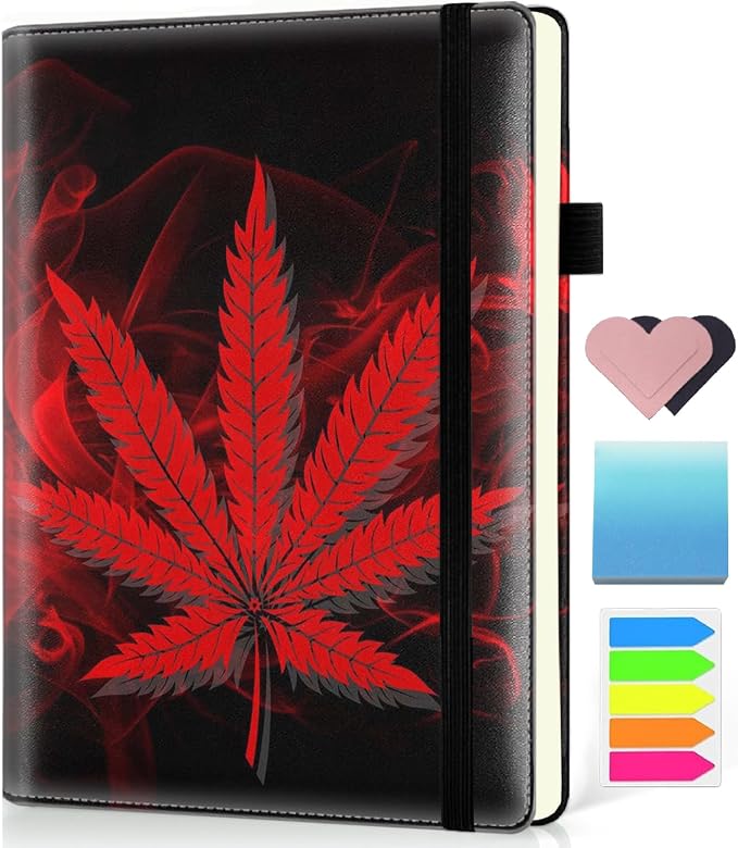 Hardcover Executive Notebooks, A5 PU Leather Lined Journal Notebook, 200 Pages Thick Paper Subject Notebooks for School,Work,Home Writing Business Notebook, Diary Book ，Red Weed