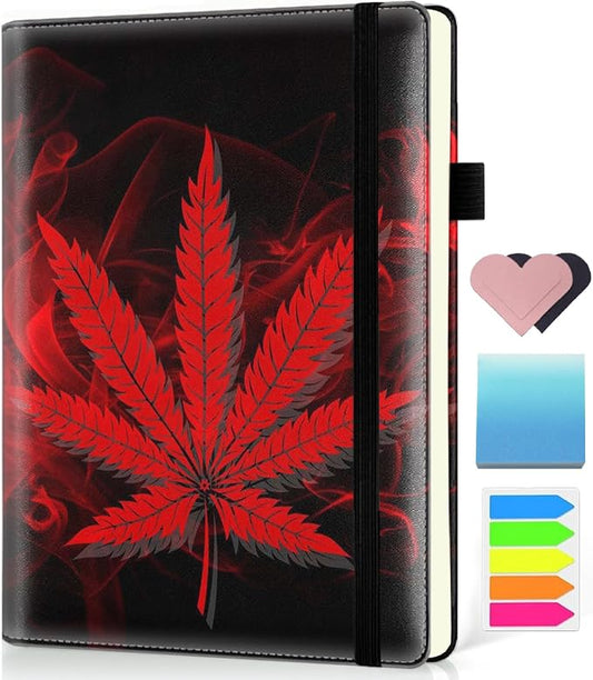 Hardcover Executive Notebooks, A5 PU Leather Lined Journal Notebook, 200 Pages Thick Paper Subject Notebooks for School,Work,Home Writing Business Notebook, Diary Book ，Red Weed