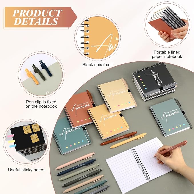 Chuangdi 20 Sets Back to School Teacher Gifts Bulk Inspirational Spiral Notebook with Sticky Note Motivational Pen Appreciation Gifts for Employee Team Staff Coworker (Classic,Vivid)