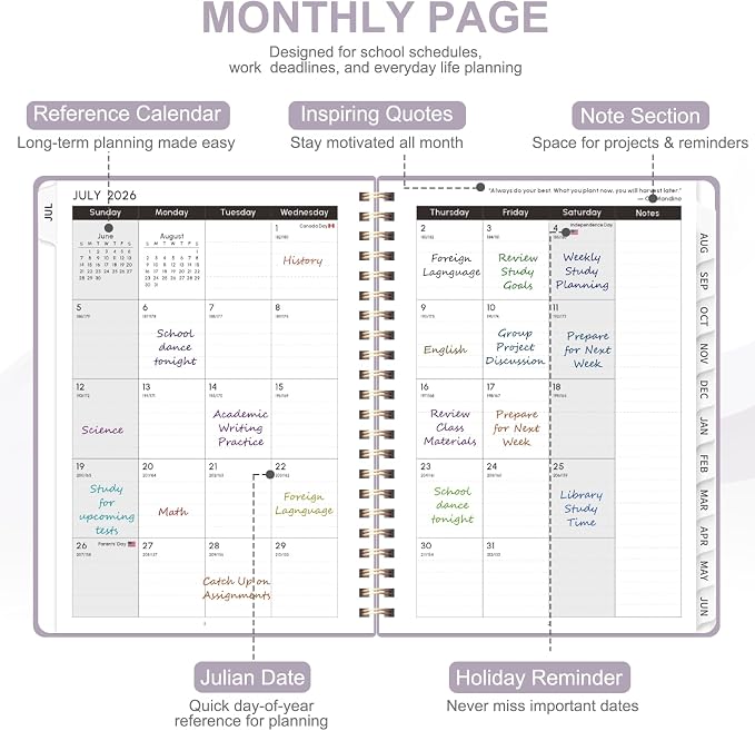 Planner 2026-2027, Weekly and Monthly Academic Planner, July 2026 - June 2027, Hardcover Calendar Agenda Book for School Year Planning, School Supplies for Teacher and Student, A5(6.3'' x 8.5'')