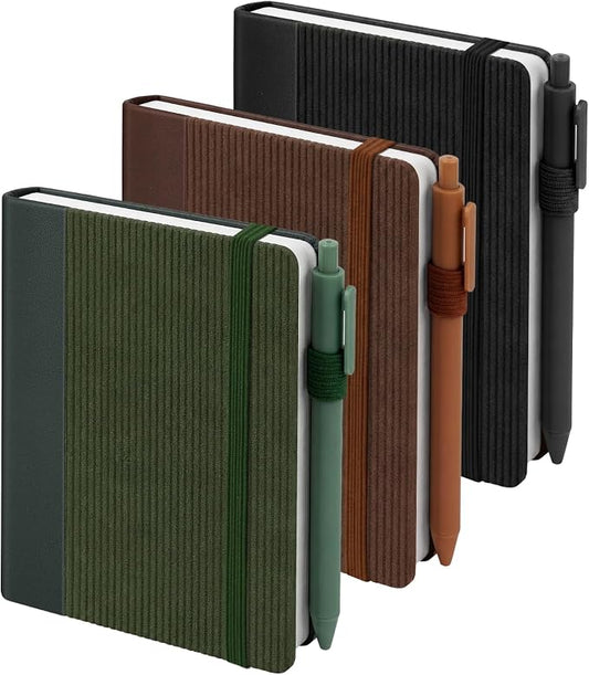 ALKALO 3 Pack Pocket Journaling Notebooks, A6 Small Notebook For Note Taking Journaling Notebooks Journals For Writing Mini Note Pads With Pen Holder 120 Pages 100 GSM Thick Paper(Green,Brown, Black)