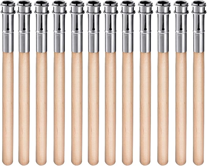 Chinco 12 Pieces Wooden Pencil Extenders Art Pencil Lengthener Crayon Extension with Aluminum Handle for School Office Supplies