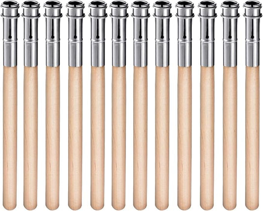 Chinco 12 Pieces Wooden Pencil Extenders Art Pencil Lengthener Crayon Extension with Aluminum Handle for School Office Supplies