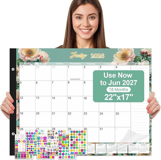 Gannyfer Desk Calendar 2026-2027 - 18 Month Large Desk Calendar 2026, Use January 2026 to June 2027, 22" x 17" Desktop Pad Calendar, Office Supplies Perfect for Planning and Organizing In Your Home, School or Office(6 Stickers Included)