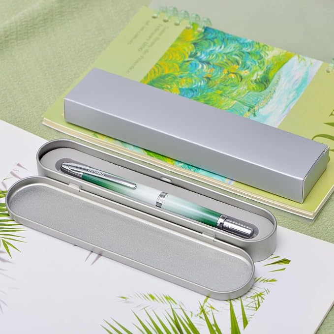 Jinhao 10 Press Fountain Pen with Box, Gradient Grass Green Retractable Medium Nib with Ink Converter Set (Silver Clip)