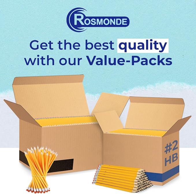 Rosmonde 1250 Bulk #2 Pencils, Yellow Pre Sharpened #2 HB, With Top Erasers | Easy Grip Design #2 Pencils Bulk, Back to School Gifts, Bulk Pencils Set for Classrooms, Teachers, School & Office Staff